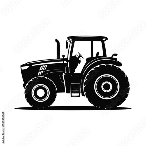 Modern farm tractor silhouette isolated on white background