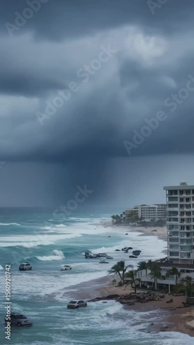 Lightning Strikes Over Coastal City During Storm — Power of Nature
