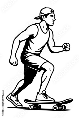 Male skateboarder performing a trick, vector SVG cut out on transparent background