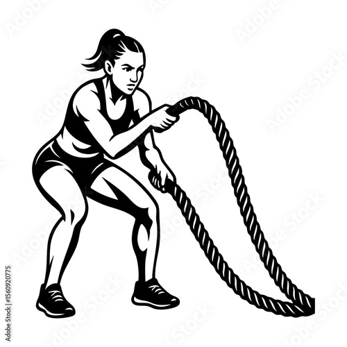 Female crossfit athlete lifting weights, isolated SVG with transparent background, sporty and active style