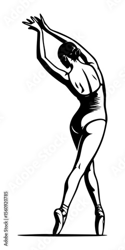 Elegant ballerina in classic dance pose, SVG vector cut out with transparent background for performance or artistic use.

