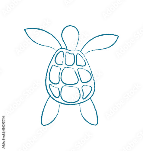 Chalk turtle silhouette. Aquatic marine creature in the ocean. Underwater doodle style, flat design, suitable for educational material or decor in aquariums.