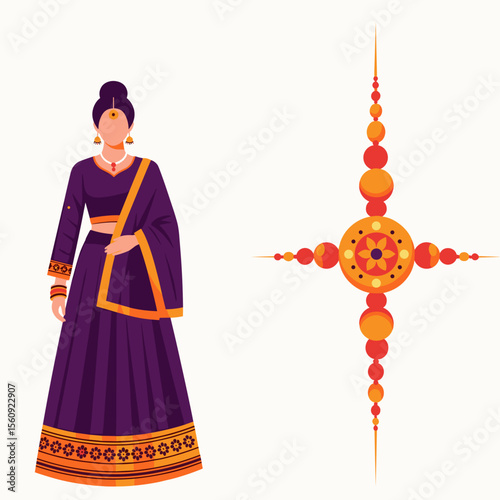 Indian Woman in Traditional Ethnic Outfit on Neutral Background for Cultural Celebrations, Fashion Illustrations, Blogs, and Festivals