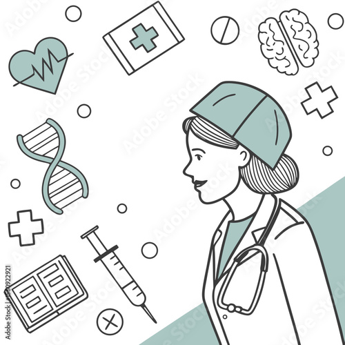 Healthcare professional line art illustration doctor nurse medicine health