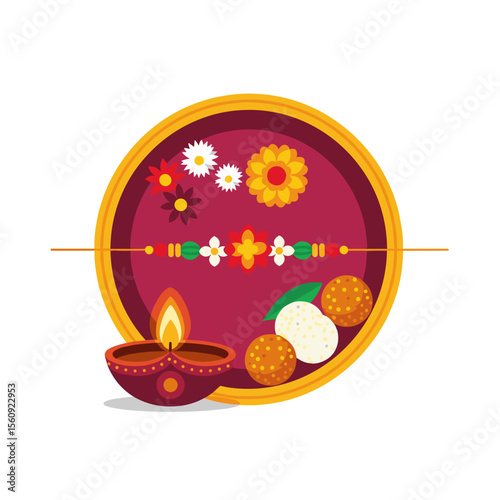Festive Rakhi Thali with Diya and Sweets for Cultural Celebrations, Family Gatherings, Indian Festivals, and Social Media Posts