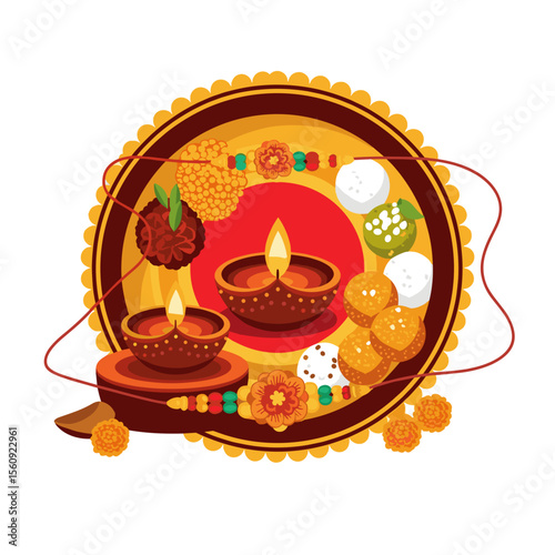 Festive Rakhi Thali with Diyas and Sweets for Cultural Celebrations, Family Gatherings, Festival Blogs, and Social Media Posts