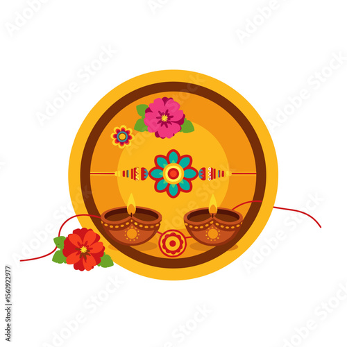 Festive Rakhi Thali with Diyas and Flowers for Cultural Celebrations, Indian Festivals, Greeting Cards, Family Events, and Social Media Posts