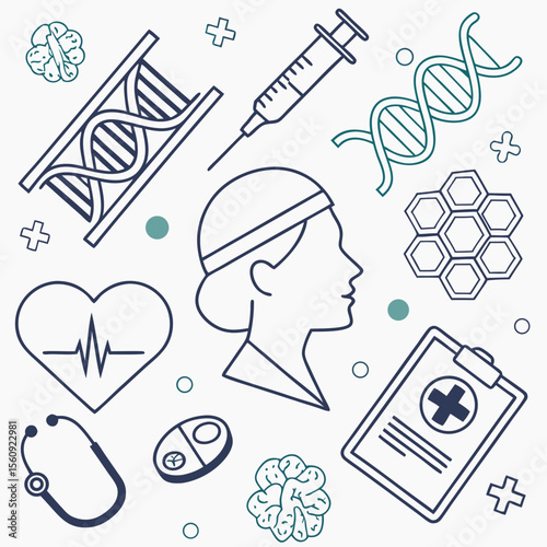 Healthcare and medicine vector line art illustration