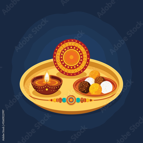 Festive Rakhi Thali with Diya and Sweets on Dark Background for Cultural Celebrations, Festivals, Family Gatherings, and Social Media Content