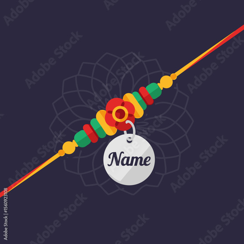 Personalized Rakhi Bracelet with Name Tag on Dark Background for Cultural Celebrations, Festival Greetings, Handmade Gifts, and Social Media Posts
