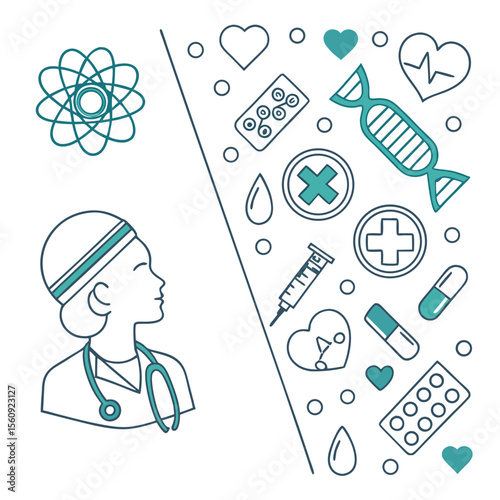 Female doctor healthcare medical line art illustration vector graphic