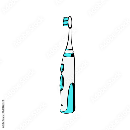 Electric toothbrush illustration in blue and white on transparent background
