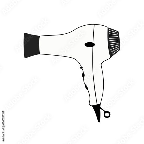 Hairdryer illustration in black and white on transparent background
