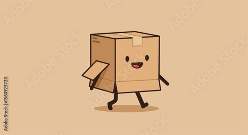 Happy Cartoon Cardboard Box Walking