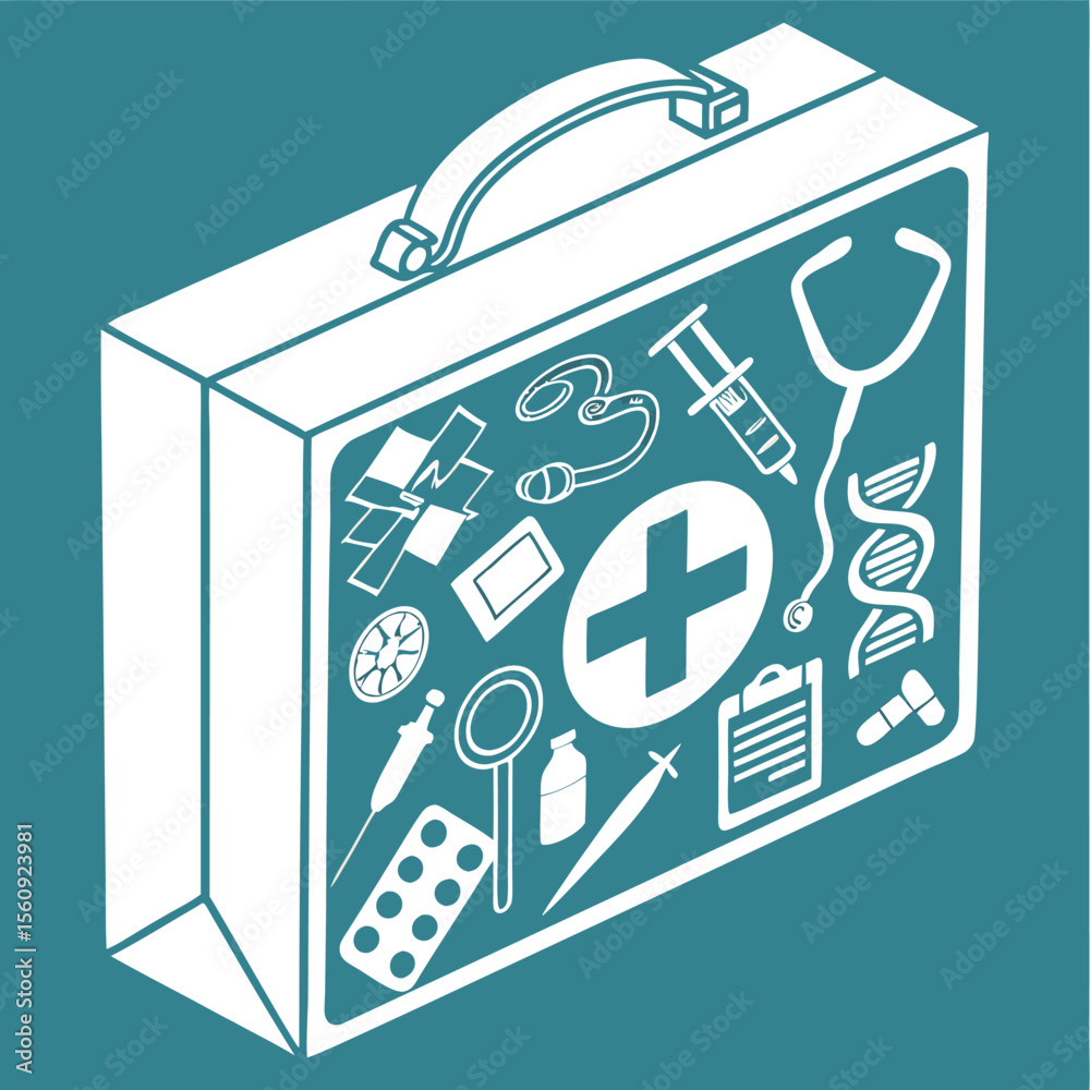 Naklejka premium Isometric first aid kit medical supplies and equipment illustration