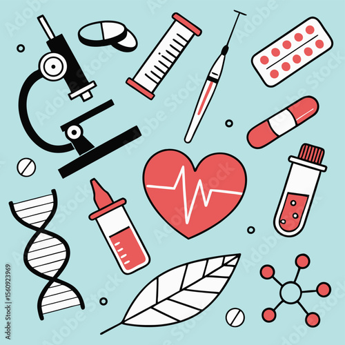 Medical and scientific tools illustration healthcare and research vector graphic