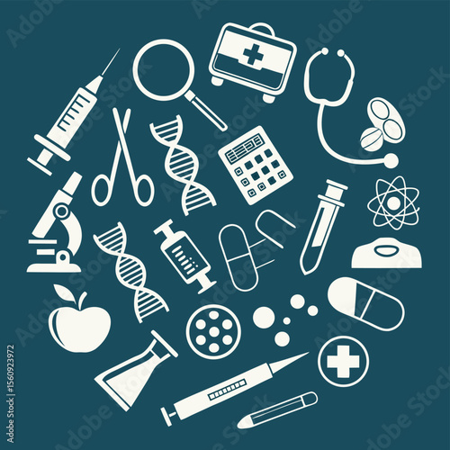 Medical and scientific icons healthcare research and medicine
