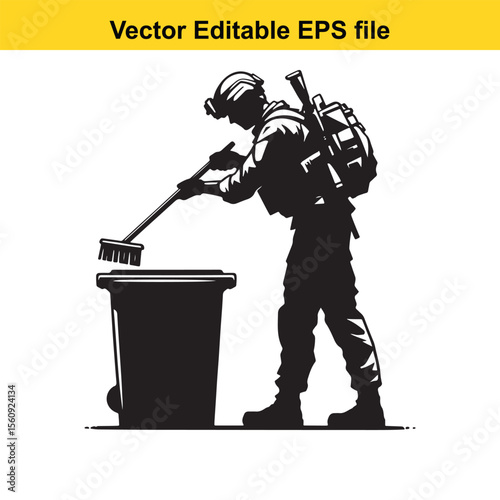 Stylized Black and White Illustration of a Trash Can with Lid and Handle Emphasizing Graphic Design and Clean Lines for Waste Management or Environmental Themes