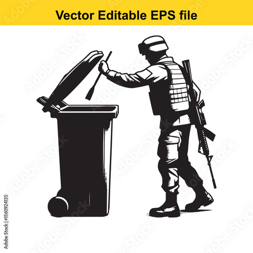 Stylized Black and White Illustration of a Trash Can with Lid and Handle Emphasizing Graphic Design and Clean Lines for Waste Management or Environmental Themes