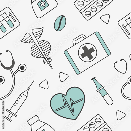 Medical equipment and first aid kit flat lay illustration