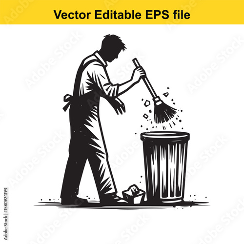 Stylized Black and White Illustration of a Trash Can with Lid and Handle Emphasizing Graphic Design and Clean Lines for Waste Management or Environmental Themes