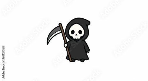 Cute Cartoon Grim Reaper Holding Scythe