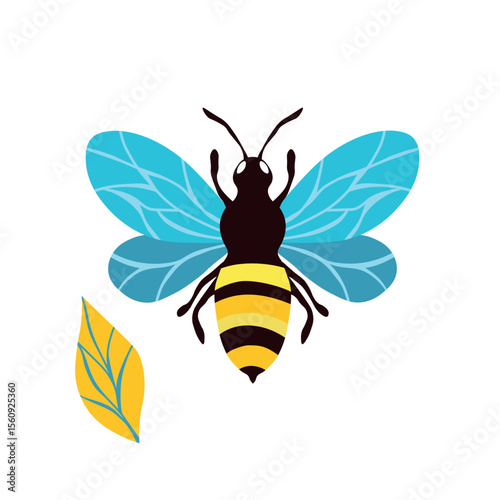Cartoon bee mascot. Little bee flying. Wasp collection. Vector bumblebee characters. Insect icon. Design template for invitation, card. Doodle style.