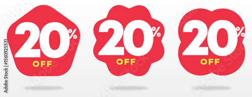 20% off, shop, store, retail, ticker, special, label, tag, marketing, promo, price, advertising, offer, store. Set, icon, vector