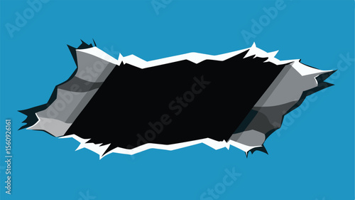 Abstract illustration of a torn hole with torn edges and transparency on a white background