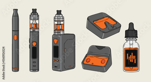 Set of Vape Devices and Accessories Illustration