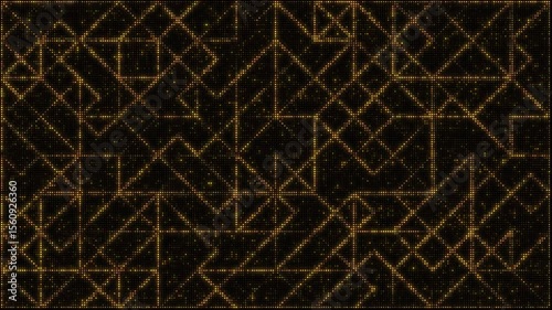 Golden wall of lights backdrop set, abstract geometric lines, seamless loop video animation, flashing light bulb, wall of lights motion graphics.
