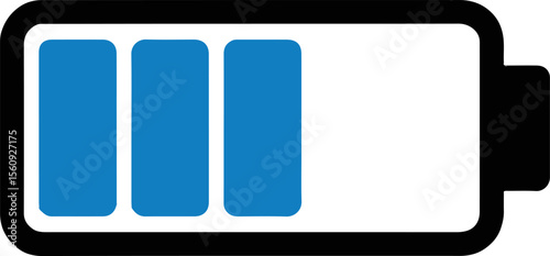 Illustration of a battery icon with three blue bars indicating medium charge level on a gray background