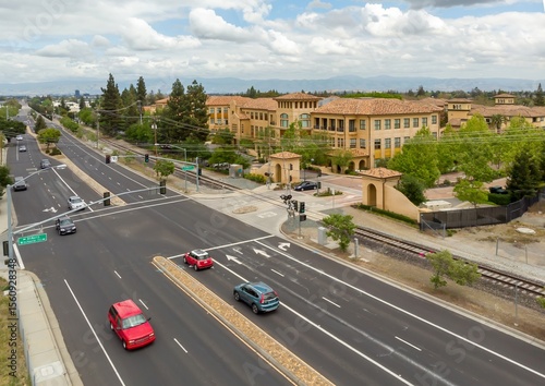 Принти на полотні Aerial view of cars driving on Winchester Blvd in Campbell, California, USA