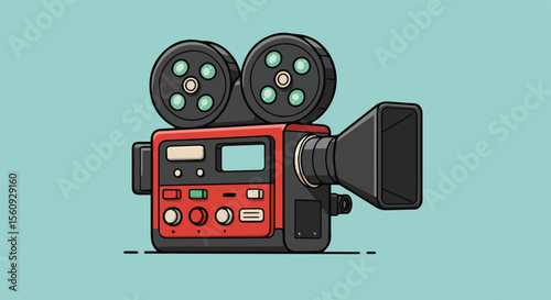 Vintage Film Camera Illustration on Blue Background

