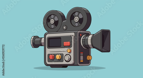 Vintage Film Camera Illustration on Blue Background

