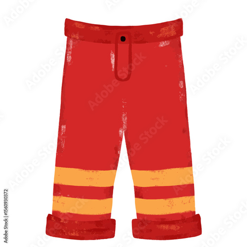 Cute red hand drawn fireman firefighter pants suit uniform jacket safety work element doodle kids cartoon illustration crayon watercolor vector clipart