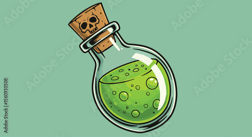 Cartoon Poison Bottle with Skull Icon
