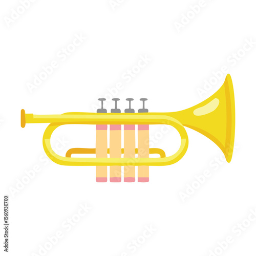 A shiny yellow trumpet, a symbol of music and celebration