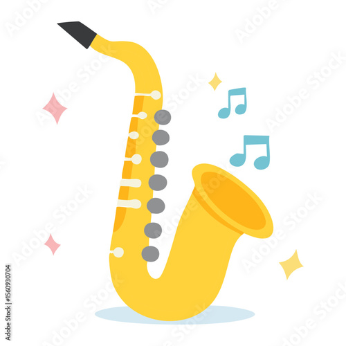 A vibrant illustration of a saxophone surrounded by musical notes and stars, ready to create some melodic tunes