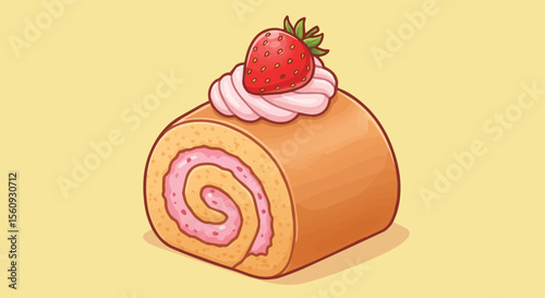  Strawberry Roll Cake with Cream and Topping
