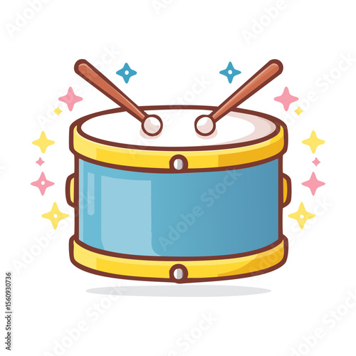 A captivating illustration of a drum with drumsticks, showcasing vibrant colors and a playful style. The drum is depicted with meticulous detail, exuding a sense of musical enchantment