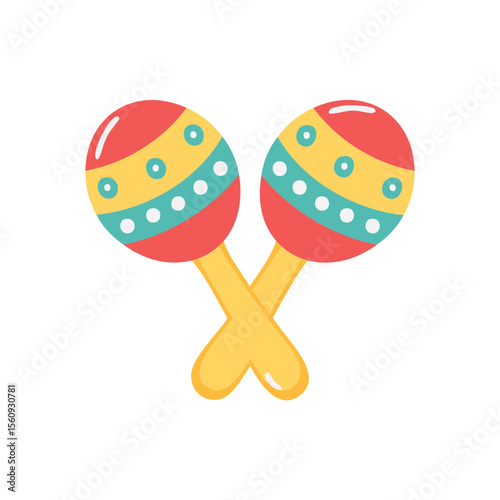 Pair of Colorful Maracas Musical Instruments. They are decorated with red, yellow, and blue colors