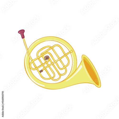 A vibrant illustration of a French horn, a brass instrument, capturing the essence of music and artistry.