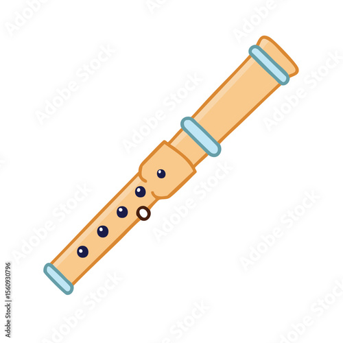 A cartoon illustration of a light brown recorder with blue accents on a white background