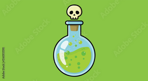 Cartoon Poison Bottle with Skull Icon