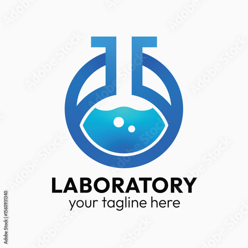 Modern Blue Gradient Laboratory Flask Primary Logo Design with Bubbling Liquid - Science, Research, and Medical Innovation Icon