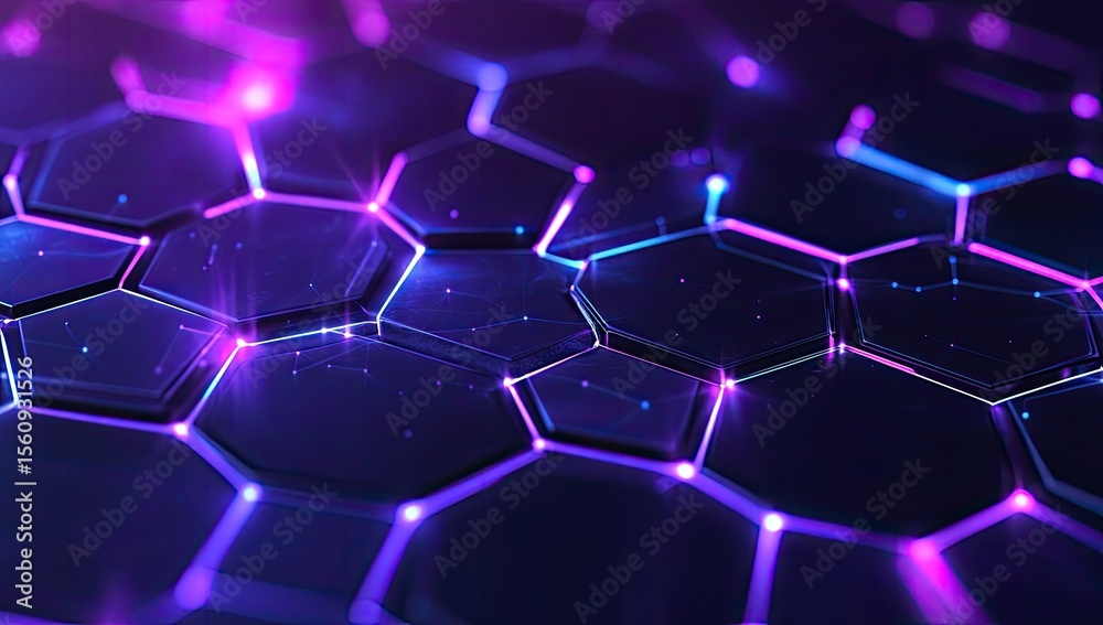 Obraz premium Futuristic hexagonal grid network, glowing, abstract, digital