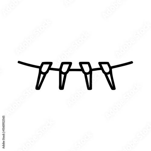Clothesline with four pegs in simple black outline design  