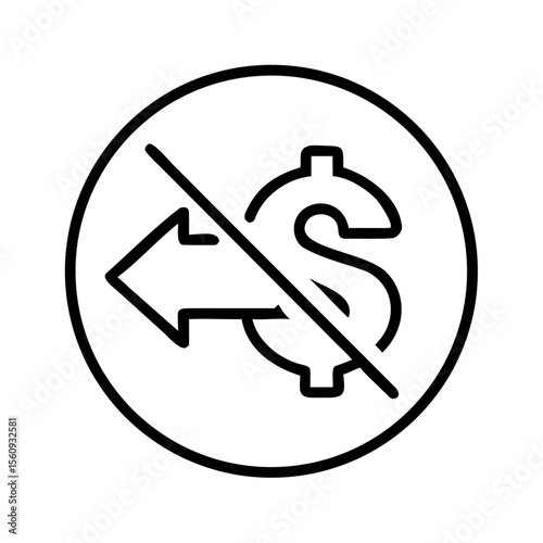 No refunds symbol with dollar sign and arrow in circular badge  