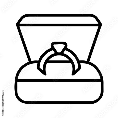 Outline of a velvet jewelry box with an engagement ring inside  